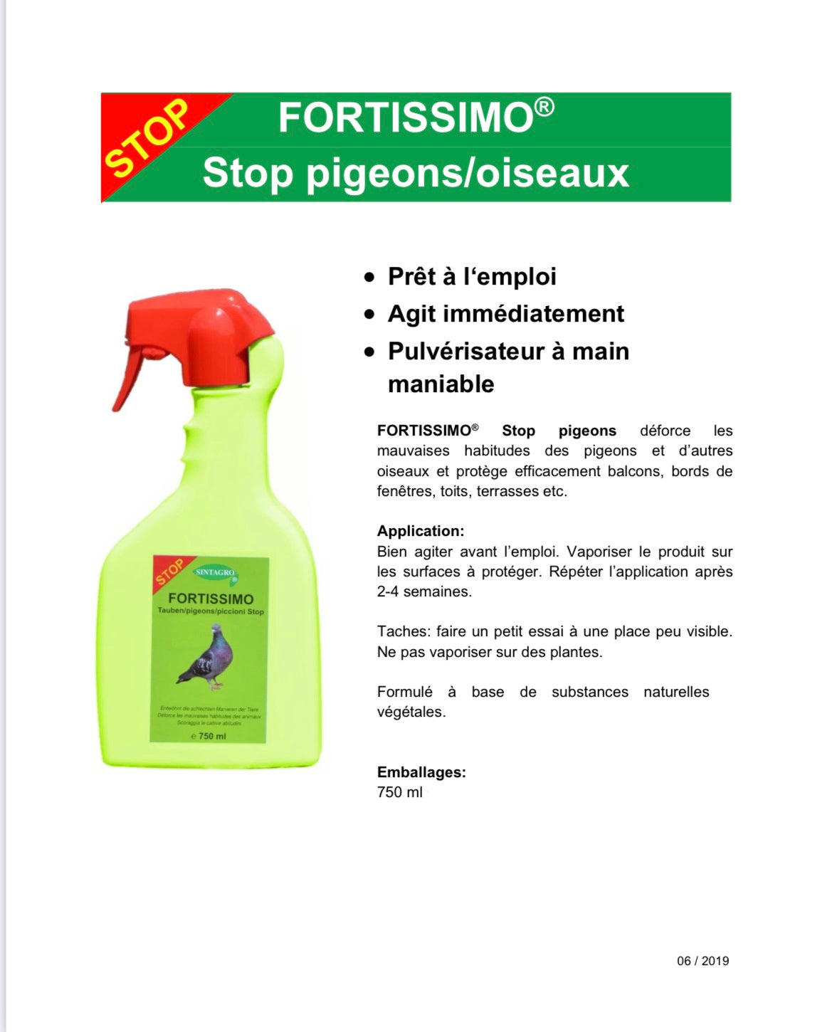 Répulsif Pigeons & Oiseaux 750ml